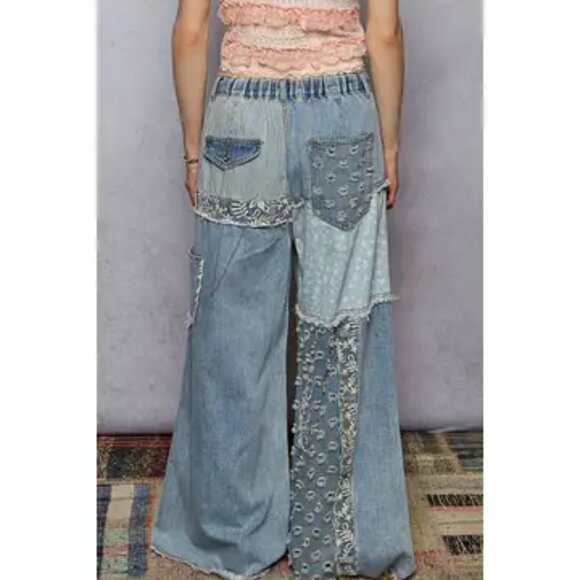POL  Bluewander Patchwork Wide-Leg Pants Size Various - Picture 5 of 10